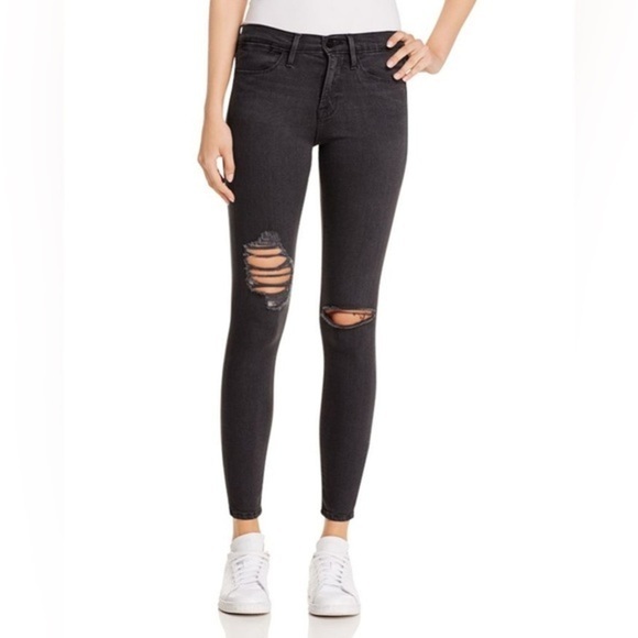 Frame Denim Denim - Frame Le High Skinny Distressed Jeans in Tillery Black Size 28